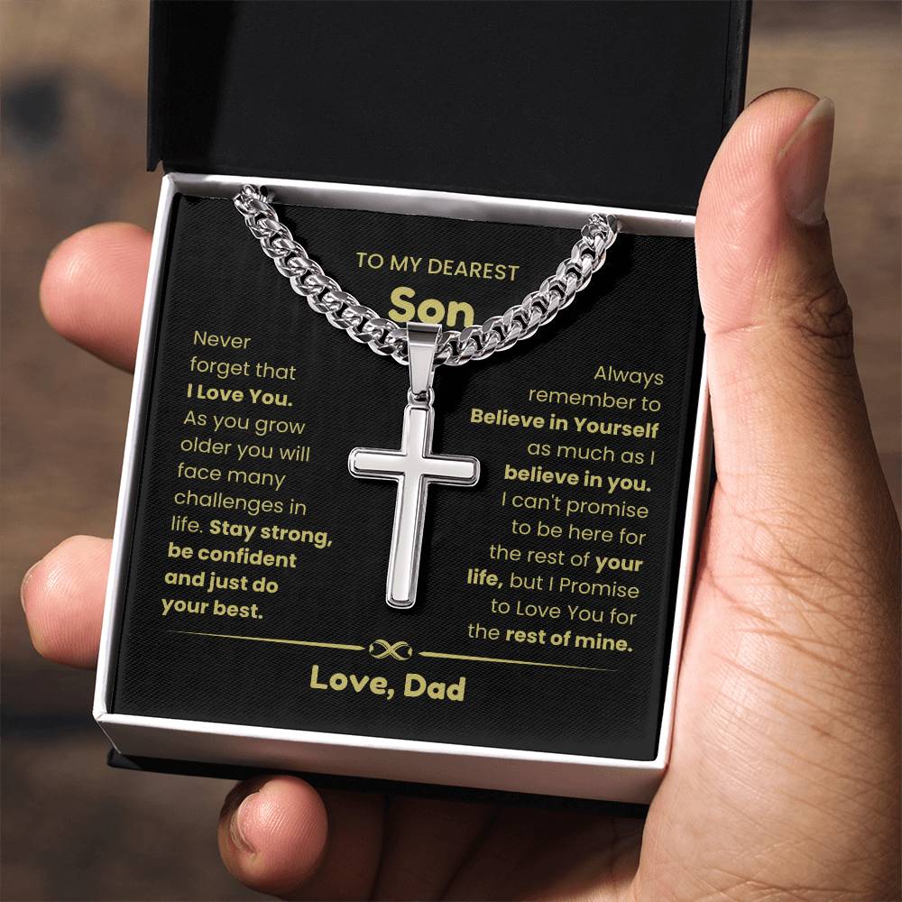 To My Son - As you grow older you will face many challenges in life - Son Gift from Dad - Artisan Cross with Cuban Link Chain