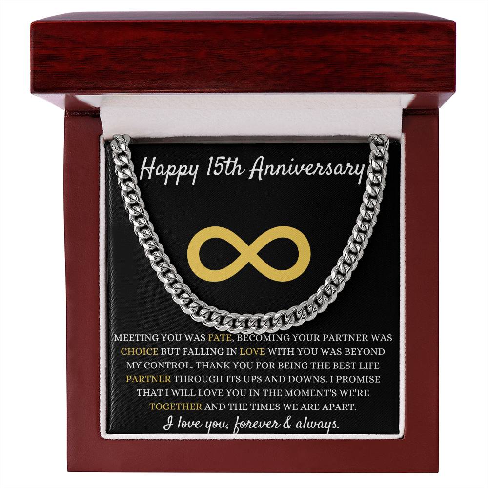 15 Year Anniversary Necklace for Him, Stylish Gift to Celebrate Fifteen Years of Love, Heartfelt Keepsake for Special Memories