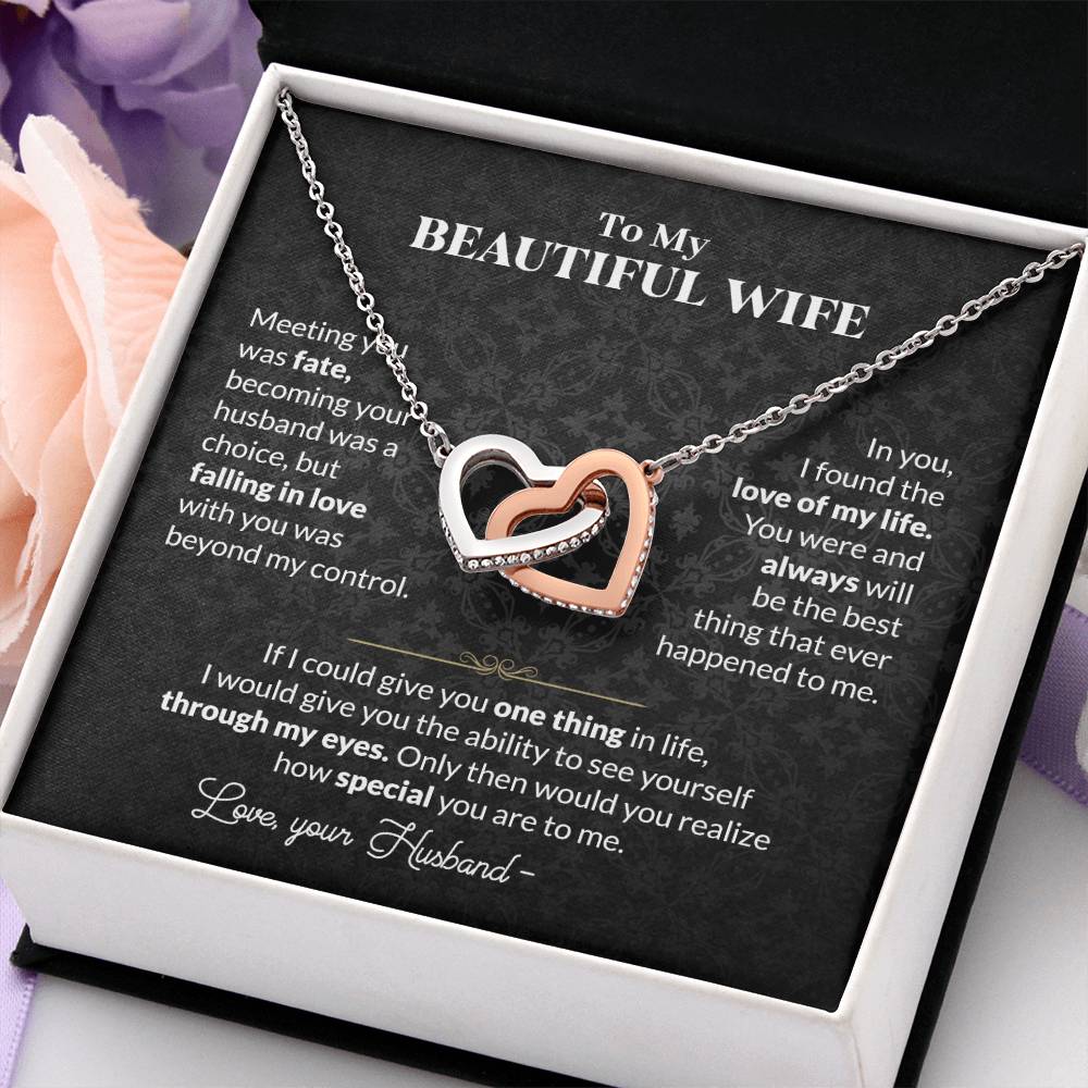 To My Beautiful Wife Necklace - Jewelry Gift for Wife from Husband to Celebrate Love on Valentine’s Day & More - Interlocking Hearts Necklace