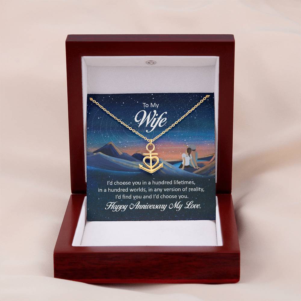 To My Wife Necklace - Meaningful Romantic Gift for Wife from Husband for Anniversary - Anchor Pendant Necklace