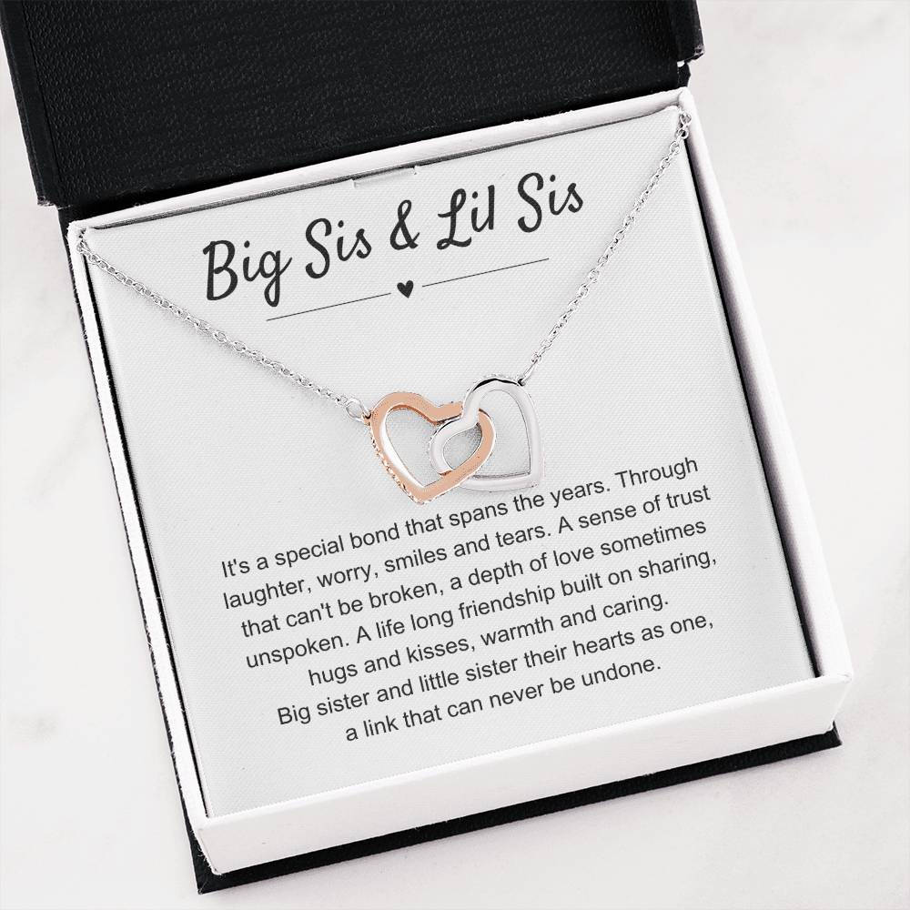 Big Sis & Lil Sis Gift - It's a special bond that spans the years - Gift for Sisters - Interlocking Hearts Necklace