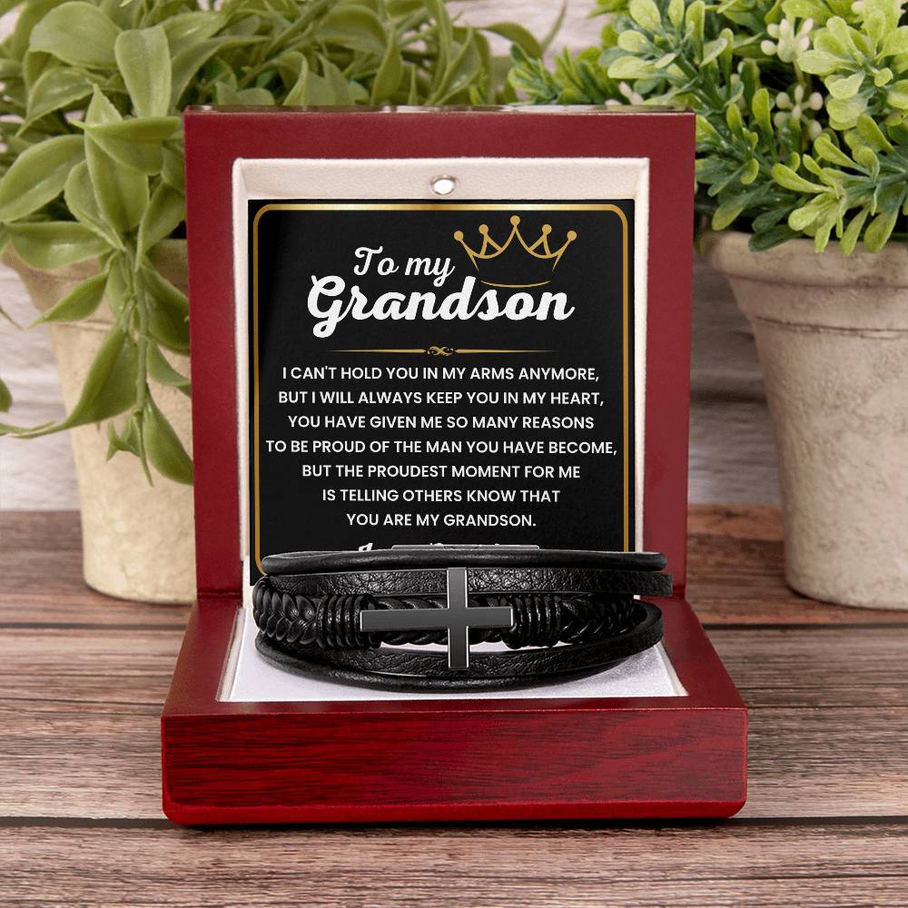 To My Grandson – Graduation, Christmas Gift from Grandpa – Men's Cross Bracelet