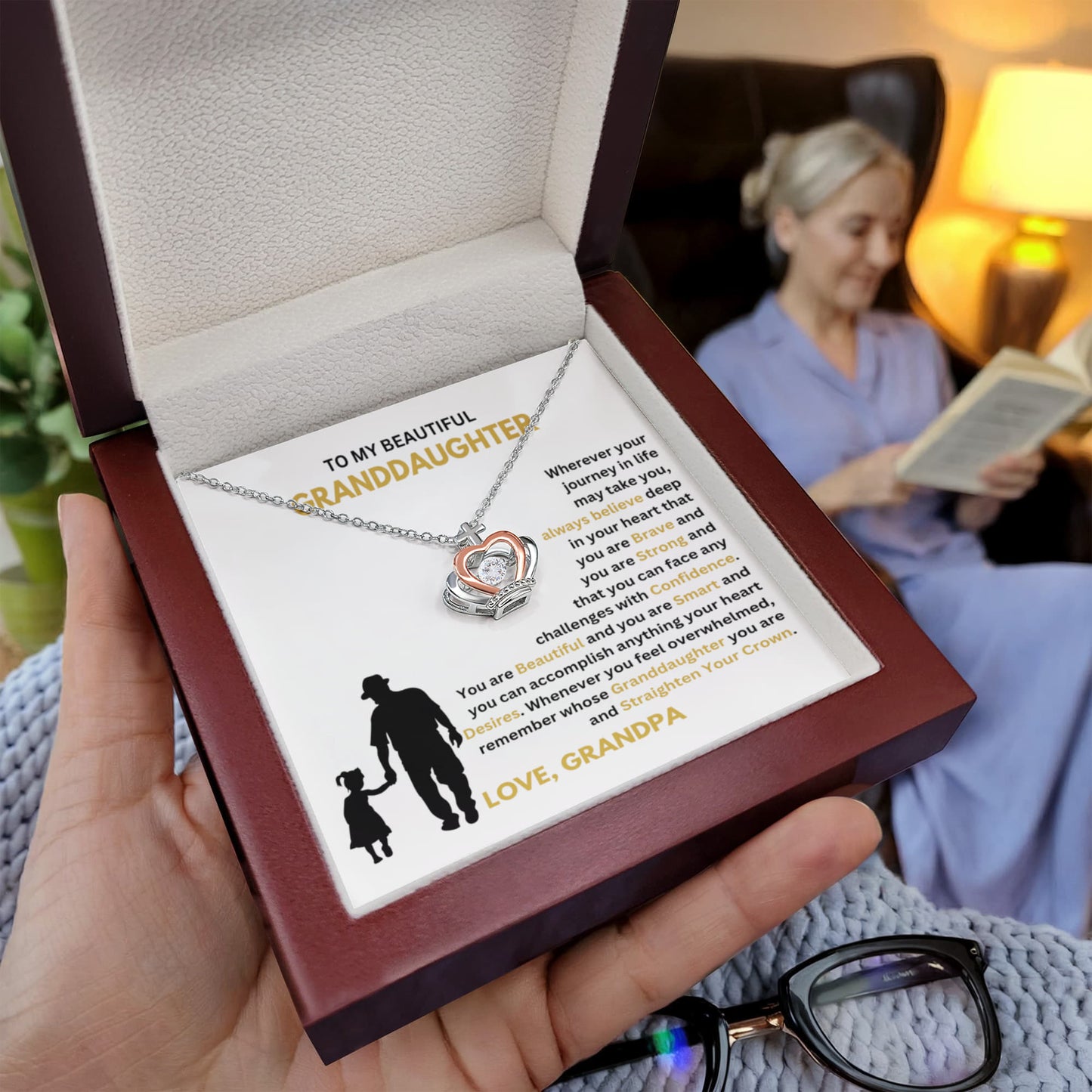 To My Granddaughter Necklace – Graduation & Christmas Gift from Grandpa – Crown Pendant Necklace