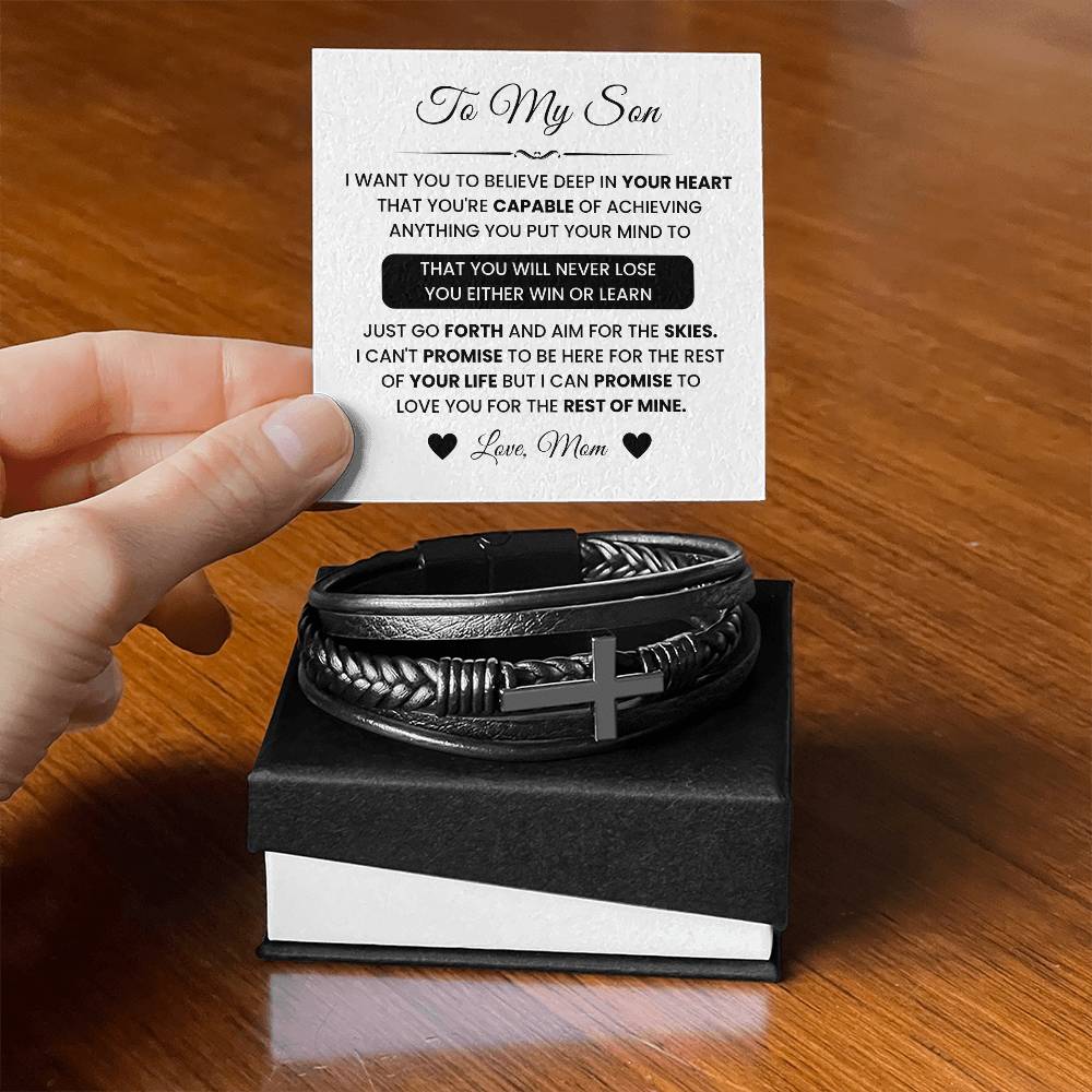 Gift for Son from Mom – Christmas, Graduation – Men’s Cross Bracelet