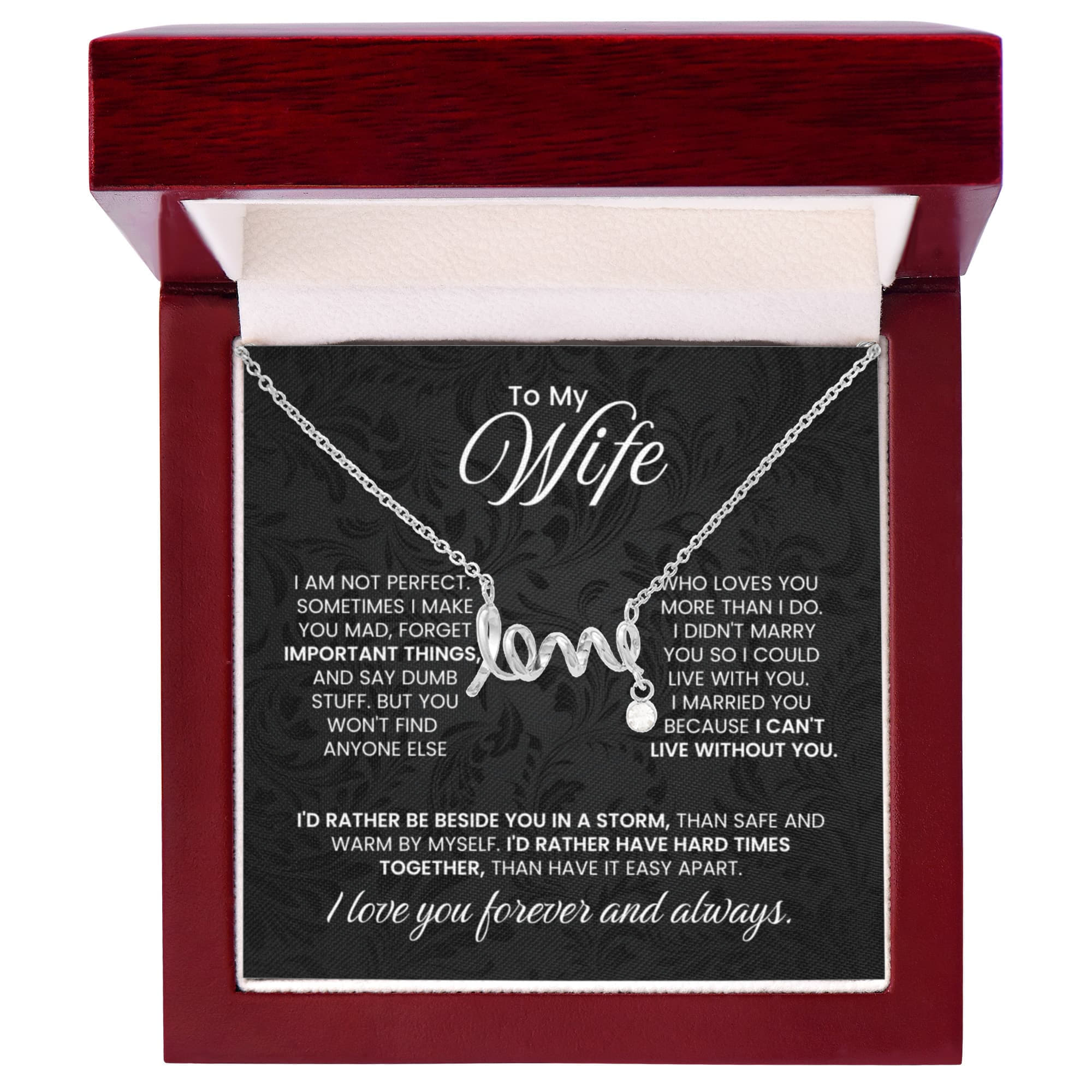 To My Wife - I am not perfect - Scripted Love Necklace - Gift for Wife from Husband