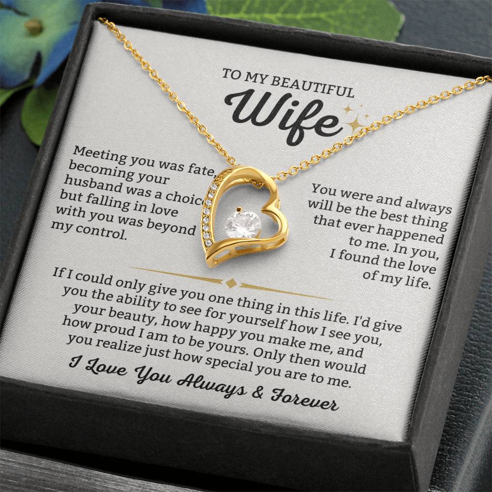 To My Beautiful Wife Necklace - Romantic Everyday Jewelry Gift from Husband for Birthday, Valentine’s Day & Just Because - Forever Love Necklace