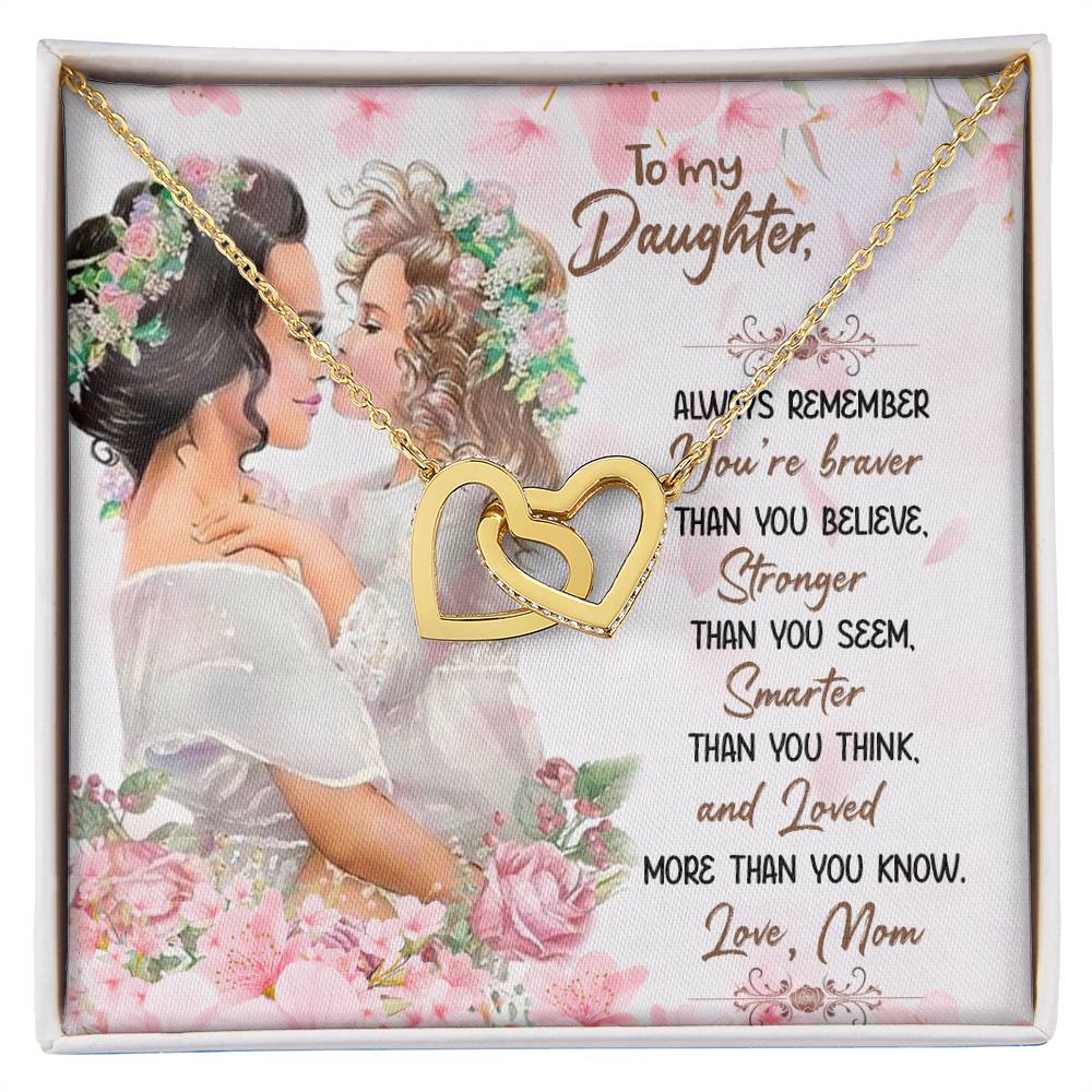 To My Daughter Necklace - Special Gift from Mom for Birthday, Christmas & Proud Mom Moments - Interlocking Hearts Necklace