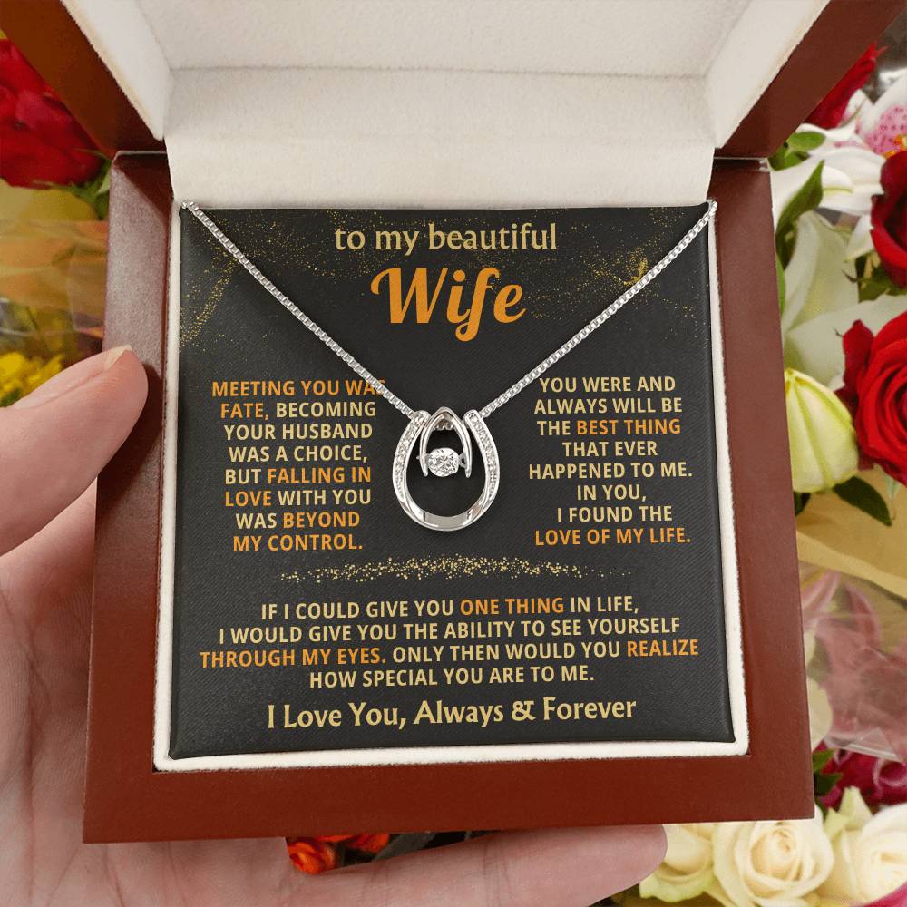 To My Beautiful Wife Necklace - Emotional Love Jewelry Gift from Husband for Valentine’s Day & Birthday Happiness - Lucky In Love Necklace