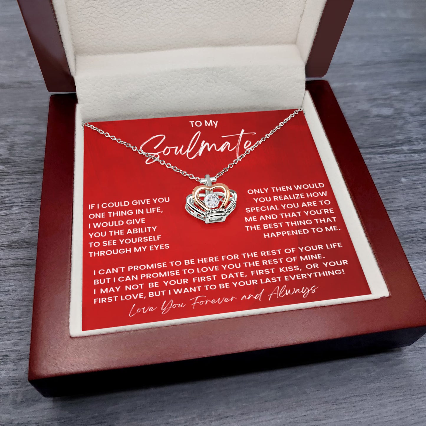 To My Soulmate Necklace - Long Distance Soulmate Gift for Valentine’s Day & Special Days - Crown Pendant Necklace