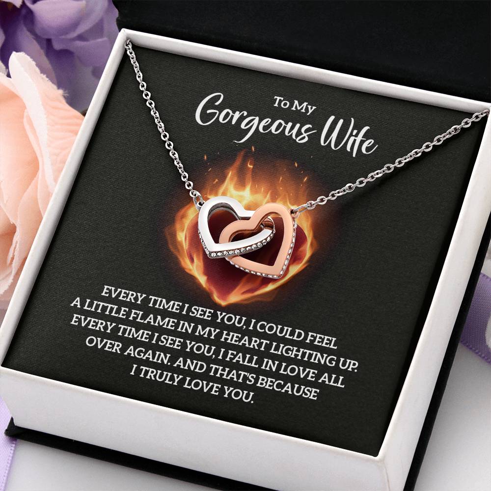 To My Wife Necklace - Special Love Jewelry for Wife from Husband for Birthday, Anniversary & Valentine’s Day - Interlocking Hearts Necklace