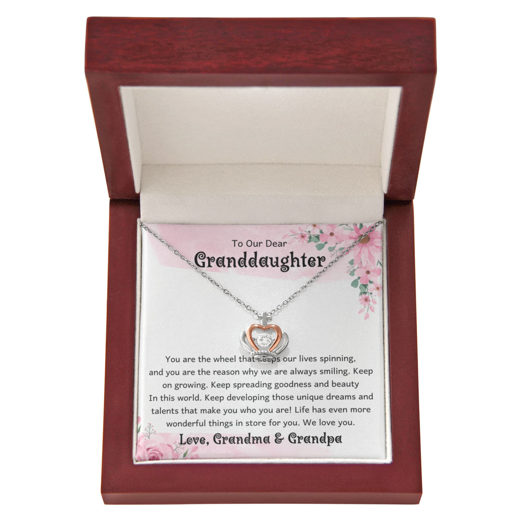 To Our Dear Granddaughter – Birthday & Graduation Gift Jewelry from Grandma & Grandpa – Crown Pendant Necklace