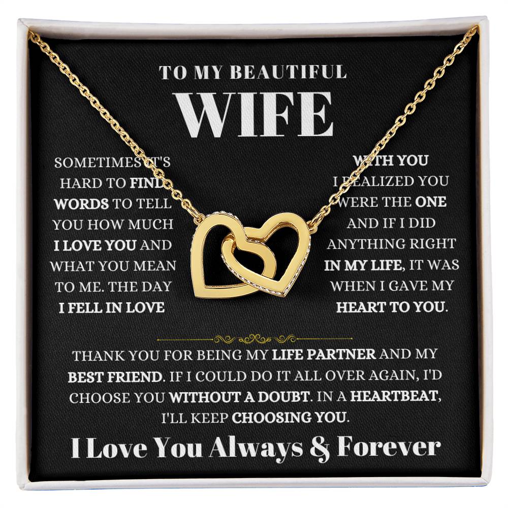 To My Wife Necklace - Beautiful Wife Gift from Husband for Birthday, Anniversary & Valentine’s Day - Interlocking Hearts Necklace