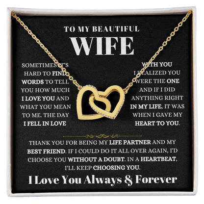 To My Wife Necklace - Beautiful Wife Gift from Husband for Birthday, Anniversary & Valentine’s Day - Interlocking Hearts Necklace