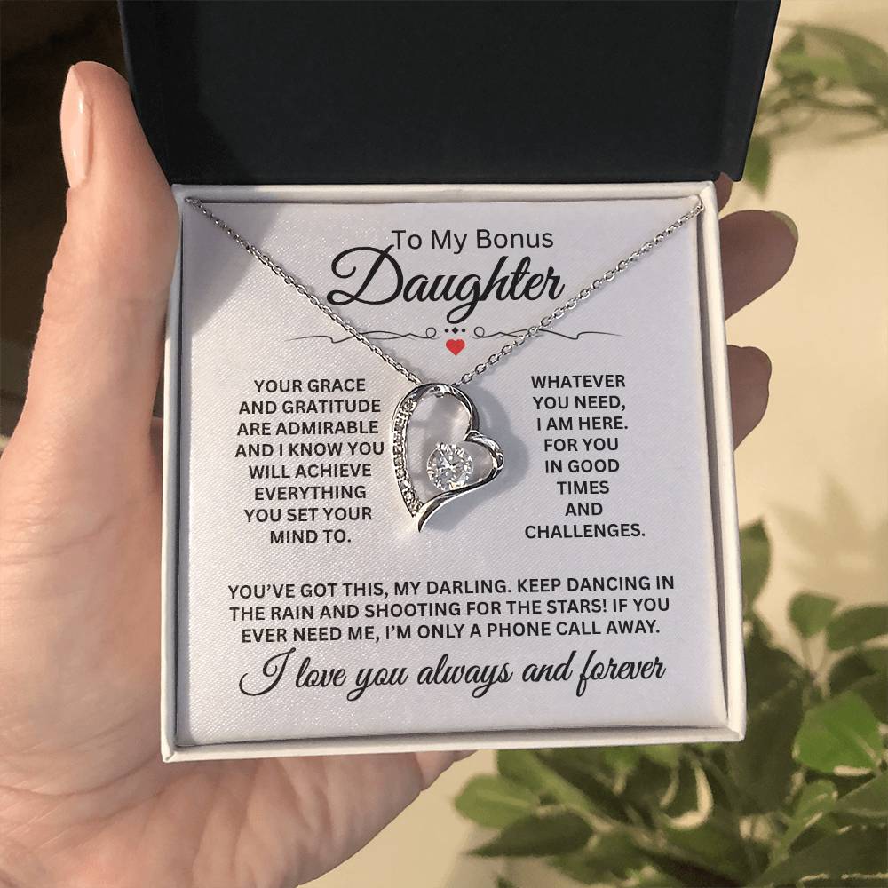 To My Bonus Daughter - Forever Love Necklace for Birthday, Graduation and Christmas
