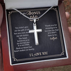 To My Bonus Dad - Artisan Cross Necklace Gift for Him