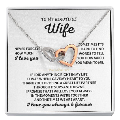 To My Wife Necklace - Heartfelt Jewelry from Husband for Birthday, Christmas & Valentine’s Day - Interlocking Hearts Necklace