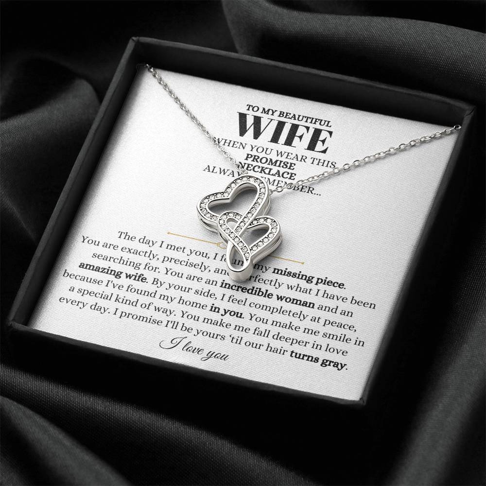 To My Beautiful Wife Necklace - Romantic Anniversary & Valentine’s Day Jewelry Gift from Husband to Wife - Heart-to-heart Pendant Necklace