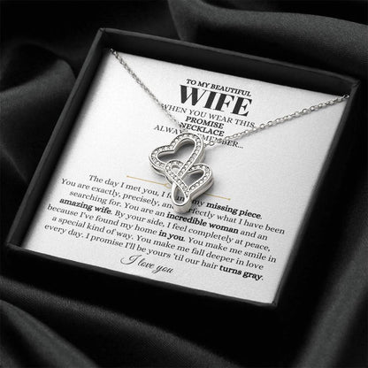 To My Beautiful Wife Necklace - Romantic Anniversary & Valentine’s Day Jewelry Gift from Husband to Wife - Heart-to-heart Pendant Necklace