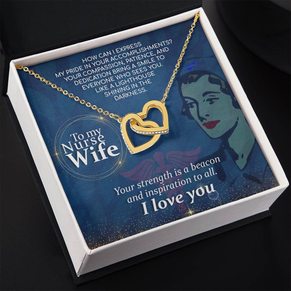 To My Nurse Wife Necklace - Romantic Keepsake Jewelry Gift from Husband for Special Days & Valentine’s Love - Interlocking Hearts Necklace