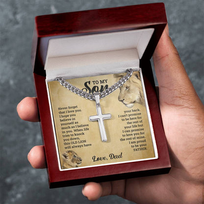 To My Son - Gift for Son from Dad - I can promise to love you for the rest of mine - Artisan Cross with Cuban Link Chain