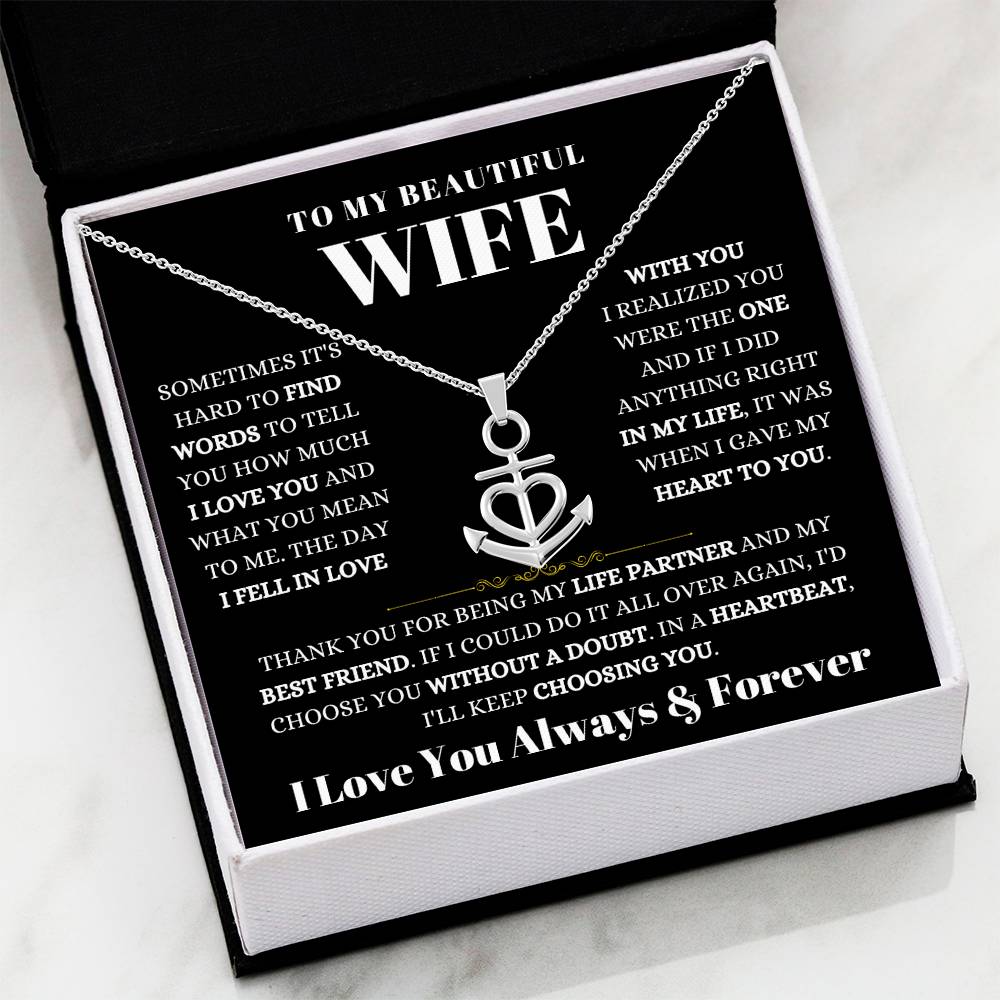 To My Beautiful Wife Necklace - Romantic Husband to Wife Jewelry for Birthday, Valentine’s Day & Special Celebrations - Anchor Pendant Necklace