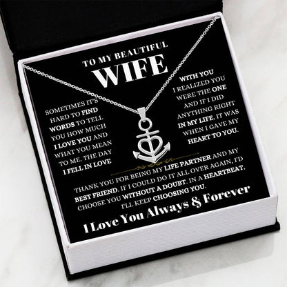 To My Beautiful Wife Necklace - Romantic Husband to Wife Jewelry for Birthday, Valentine’s Day & Special Celebrations - Anchor Pendant Necklace