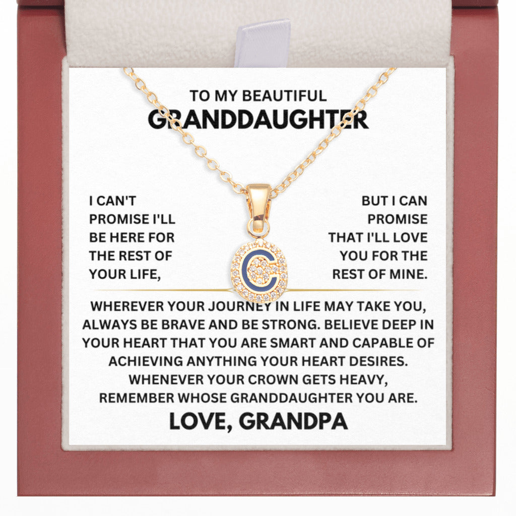 Beautiful Gift for Granddaughter from Grandpa, Grandpa Promise - Initial Letter Necklace