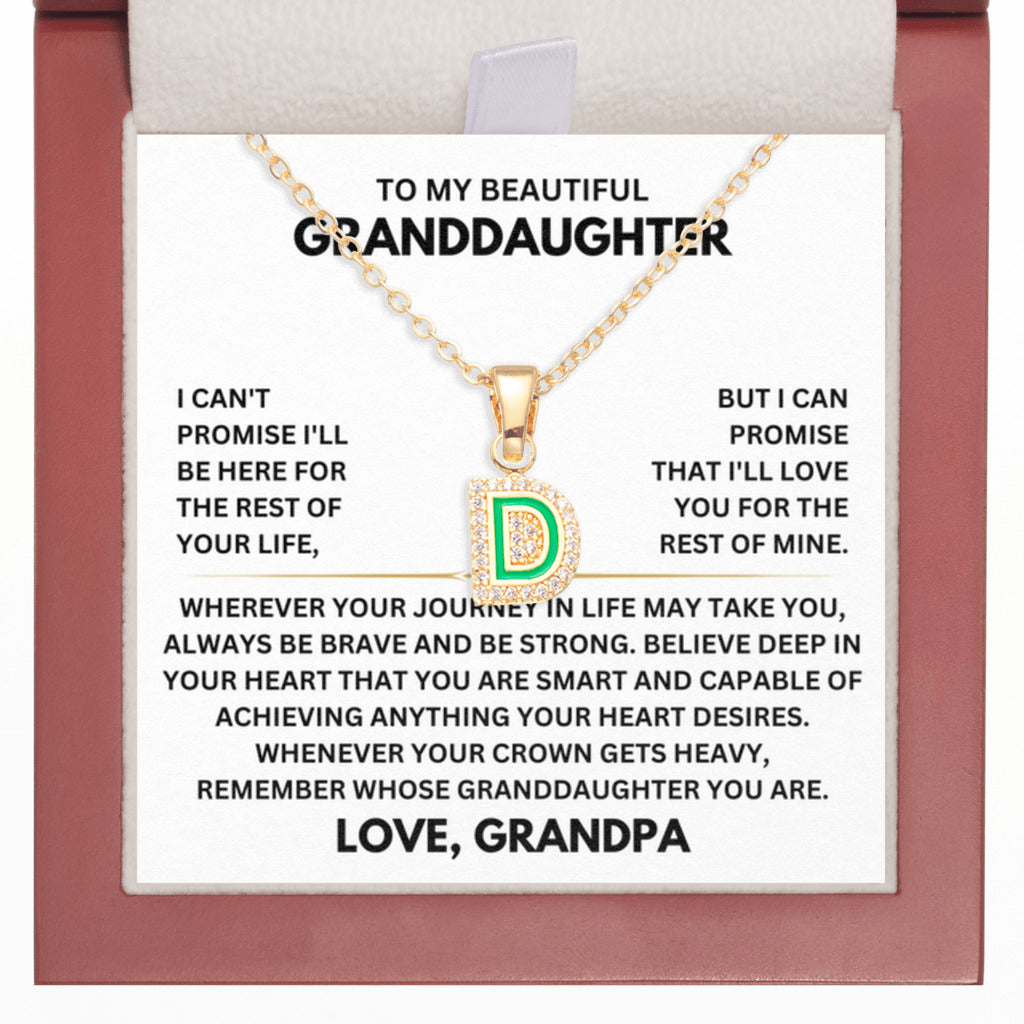 Beautiful Gift for Granddaughter from Grandpa, Grandpa Promise - Initial Letter Necklace