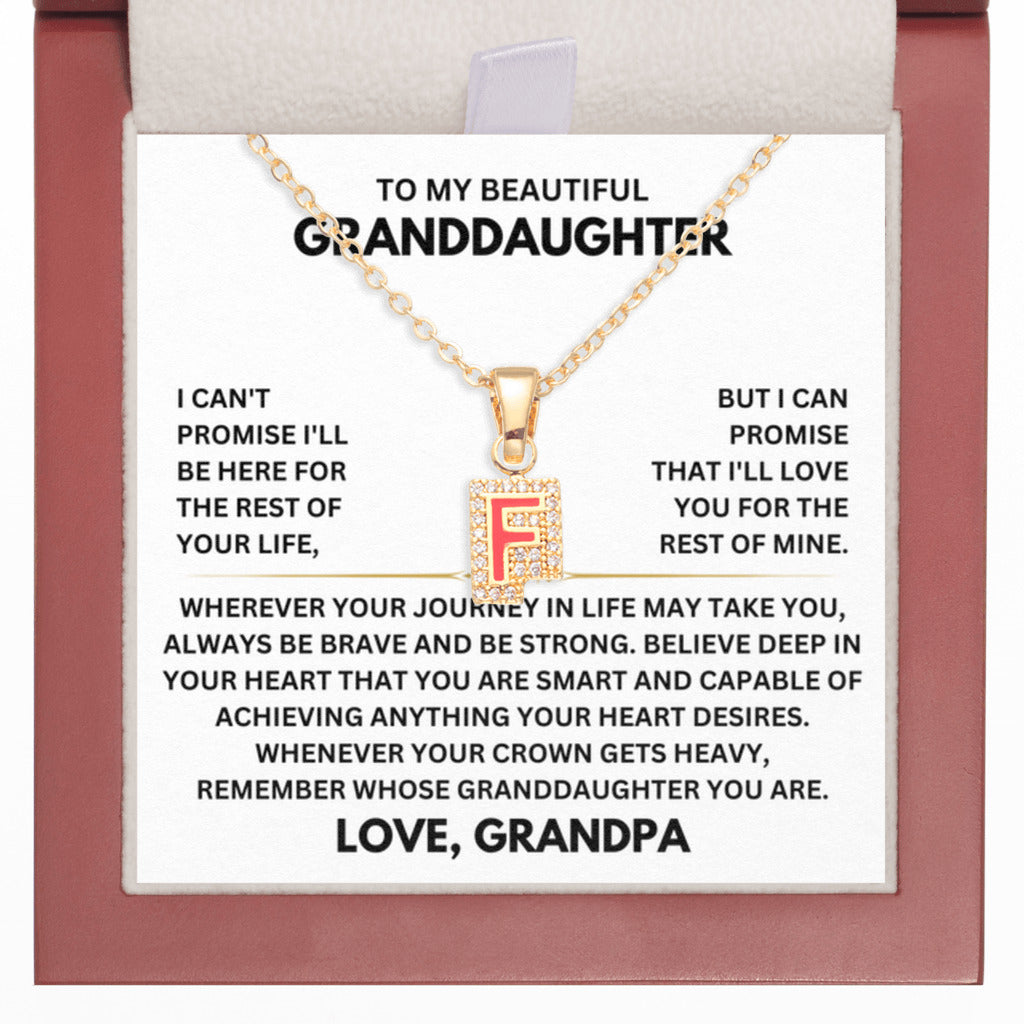 Beautiful Gift for Granddaughter from Grandpa, Grandpa Promise - Initial Letter Necklace