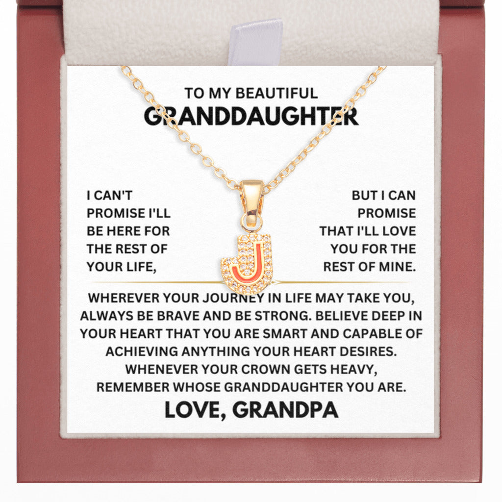 Beautiful Gift for Granddaughter from Grandpa - Mahogany Box - Initial Letter - J