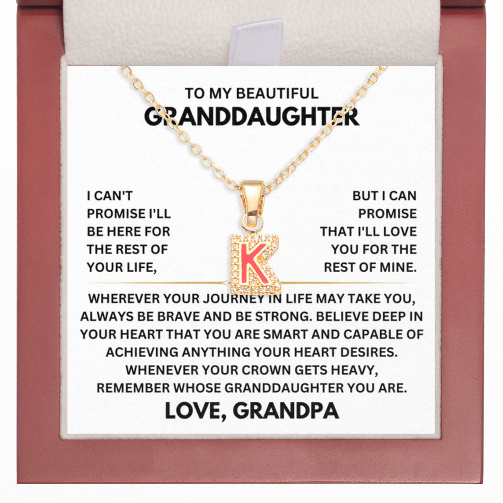 Beautiful Gift for Granddaughter from Grandpa - Mahogany Box - Initial Letter - K