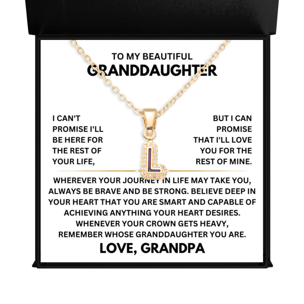 Beautiful Gift for Granddaughter from Grandpa, Grandpa Promise - Initial Letter Necklace