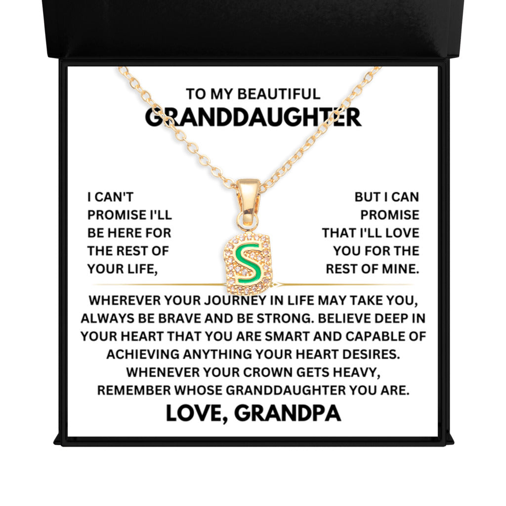 Beautiful Gift for Granddaughter from Grandpa, Grandpa Promise - Initial Letter Necklace