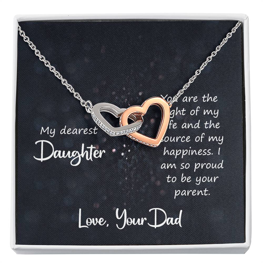 To My Daughter Necklace - Loving Gift for Daughter from Dad for Christmas, Proud Achievements & Special Days - Interlocking Hearts Necklace