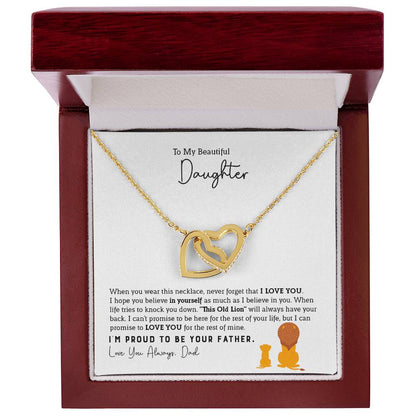 To My Daughter Necklace - Beautiful Daughter Jewelry for Birthday & Proud Dad Moments - Interlocking Hearts Necklace