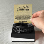 To My Grandson – Graduation, Holiday Gift from Grandma – Men's Cross Bracelet