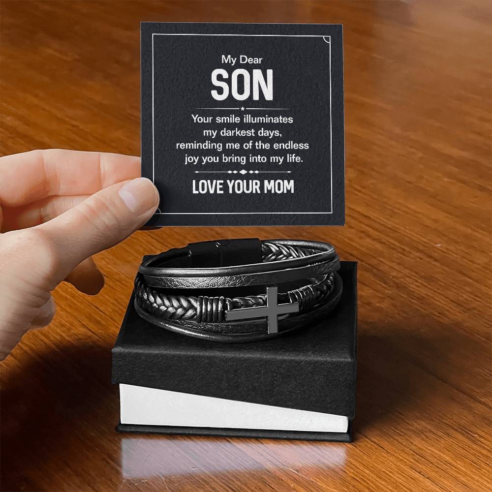 Mom to Son – College Graduation, Birthday – Men’s Cross Bracelet Gift for Son