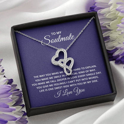 To My Soulmate Necklace - Romantic Necklace Gift for Her for Birthday & More - Heart-to-heart Pendant Necklace