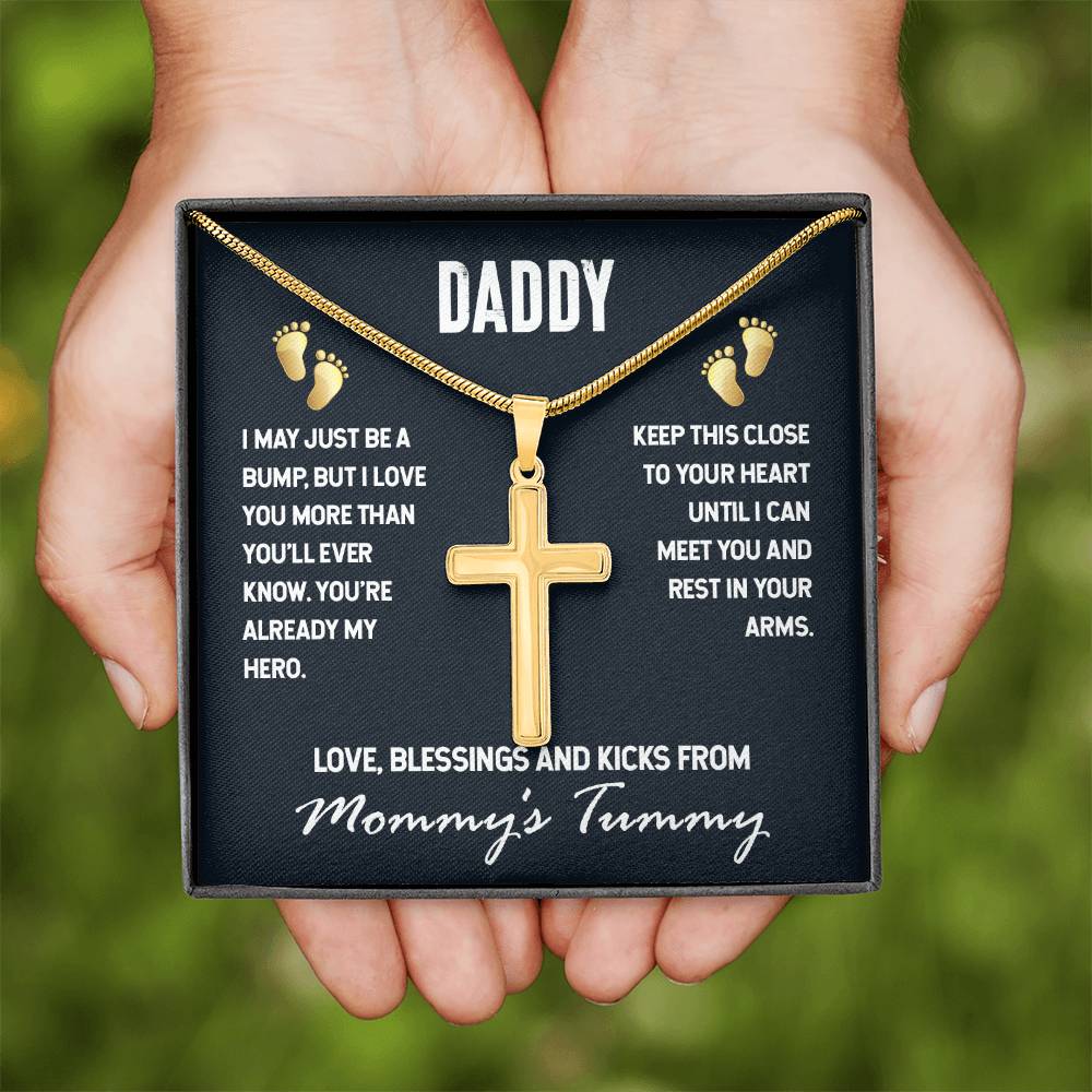 Gift for Dad To Be - I May Just Be A Bump - Artisan Cross Necklace