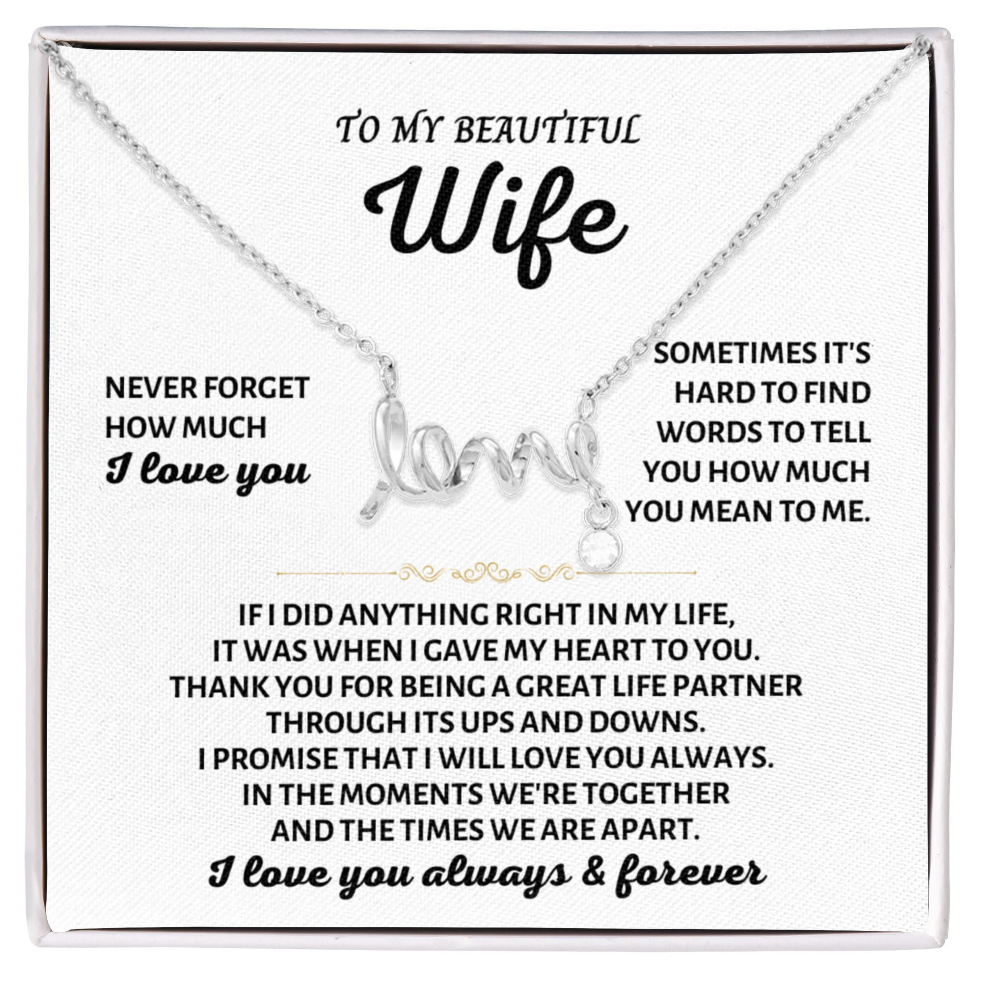 To My Wife Necklace - Emotional Valentine’s Day Gift from Husband - Scripted Love Necklace