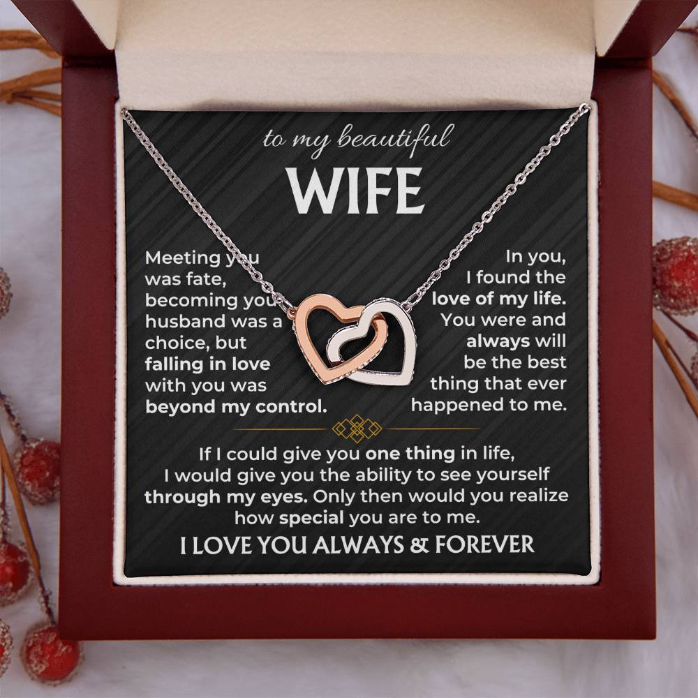 To My Wife Necklace from Husband - Emotional Jewelry Gift for Anniversary, Birthday & Valentine’s Day - Interlocking Hearts Necklace