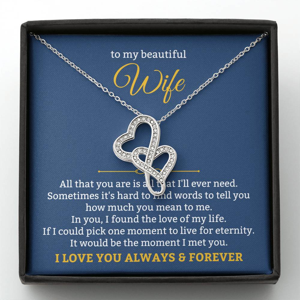To My Beautiful Wife Necklace - Touching Romantic Gift for Wife from Husband for Christmas, Anniversary & Valentine’s Day - Heart-to-heart Pendant Necklace