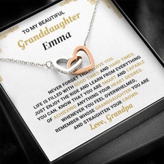 Interlocking Hearts Necklace for Granddaughter, Jewelry Gift, Birthday or Christmas Keepsake, Symbol of Love, To My Beautiful Granddaughter