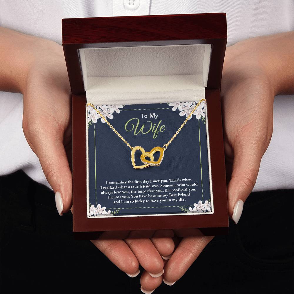 To My Wife Necklace - Perfect Romantic Surprise from Husband for Anniversary, Birthday & Valentine’s Day - Interlocking Hearts Necklace