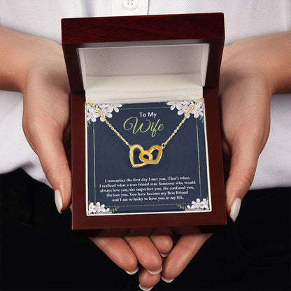 To My Wife Necklace - Perfect Romantic Surprise from Husband for Anniversary, Birthday & Valentine’s Day - Interlocking Hearts Necklace