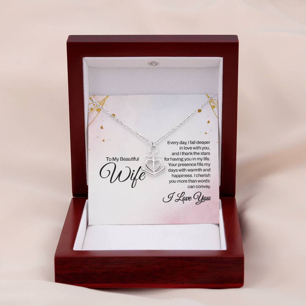 To My Beautiful Wife Necklace - Special Love Jewelry for Wife from Husband for Birthday, Anniversary & Valentine’s Day - Anchor Pendant Necklace