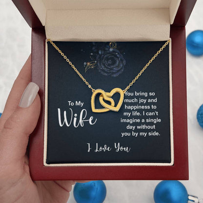 To My Wife Necklace - Sweet Emotional Gift for Wife from Husband on Birthday, Anniversary & Valentine’s Day - Interlocking Hearts Necklace