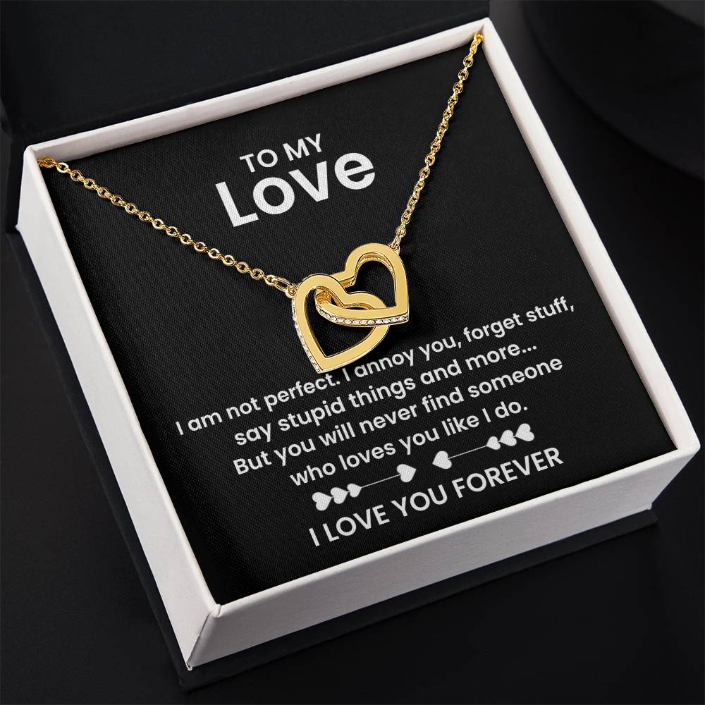 To My Love Necklace - Cherished Wife Gift from Husband for Valentine’s Day, Anniversary & Birthday - Interlocking Hearts Necklace