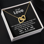 To My Love Necklace - Cherished Wife Gift from Husband for Valentine’s Day, Anniversary & Birthday - Interlocking Hearts Necklace