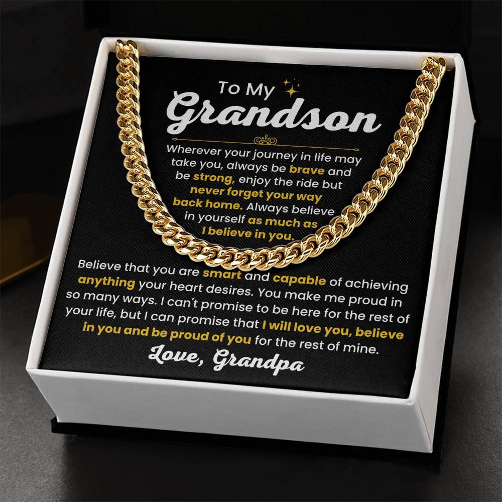 Cuban Link Chain Necklace, Gift for Grandson from Grandpa, Stylish Jewelry for Birthday, Graduation & Special Occasions